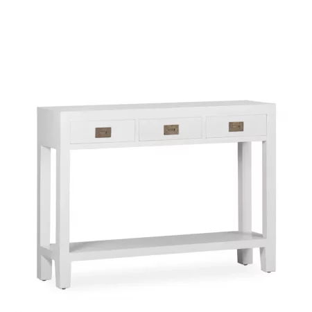 Consola Blanca 3 Cajones + 1 Estante Madera Mindi Colección Everest 110x30x80 Cm - Moycor (1)
