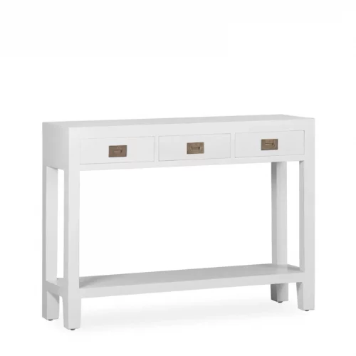 Consola Blanca 3 Cajones + 1 Estante Madera Mindi Colección Everest 110x30x80 Cm - Moycor (1)