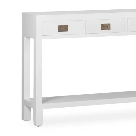 Consola Blanca 3 Cajones + 1 Estante Madera Mindi Colección Everest 110x30x80 Cm - Moycor (2)