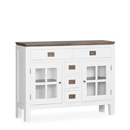 Consola Blanca Madera Mindi 5 Cajones + 2 Puertas Colección Everest 102x28x80 Cm - Moycor (1)