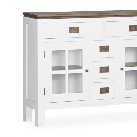 Consola Blanca Madera Mindi 5 Cajones + 2 Puertas Colección Everest 102x28x80 Cm - Moycor (2)