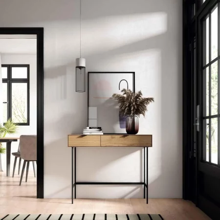 Cónsola Chapa Roble 2 Cajones Patas Metal Mod. Tulsa 100x35x82 Cm - Somcasa (5)