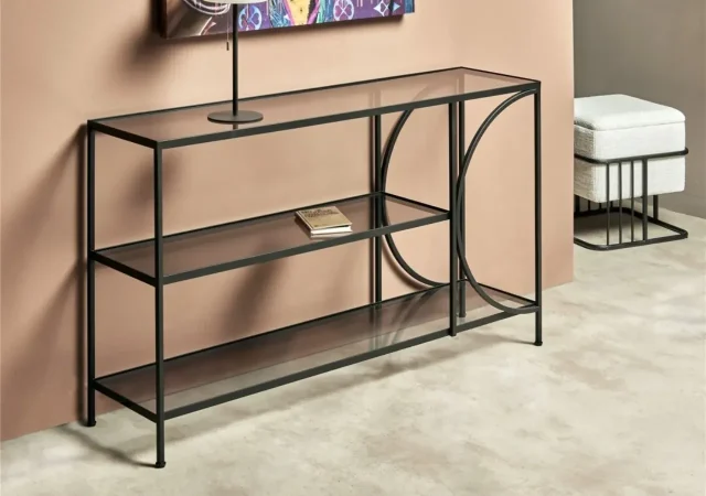 Consola Chike Texture Rugosa Metal Vidrio Negro 120x30x71 Cm - Imori (4)