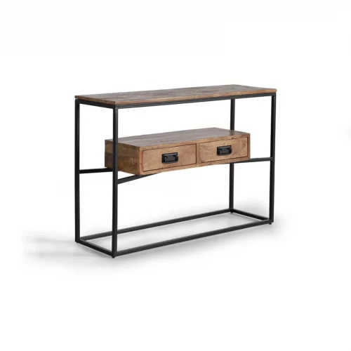 Consola Estilo Industrial Madera de Mango y Metal 2 Cajones 110x35x77 Cm - Giner y Colomer (6)