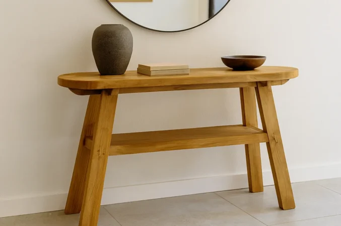 Consola Feroe Madera Teca Ovalada 120x50x75 Cm - Moycor (2)