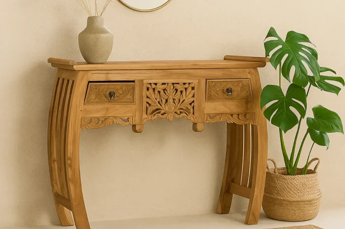 Consola Madera Maciza de Teca 100x37x78 Cm - Giner y Colomer (1)