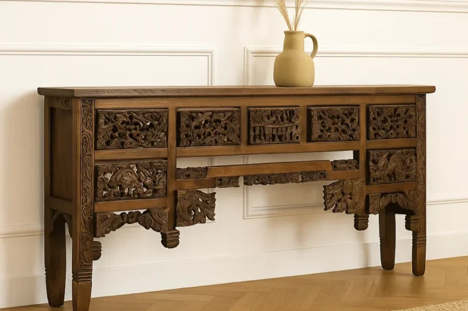 Consola Madera Maciza de Teca 220x40x91 Cm - Giner y Colomer (1)