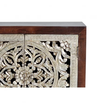 Consola Madera Mango 2 Puertas Talladas a Mano cPan de Plata 80x35x80 Cm - Giner y Colomer (2)