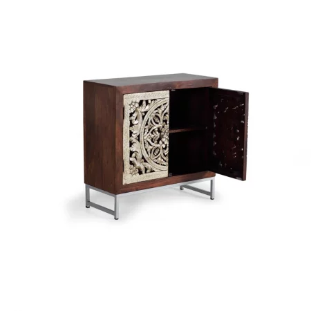 Consola Madera Mango 2 Puertas Talladas a Mano cPan de Plata 80x35x80 Cm - Giner y Colomer (5)