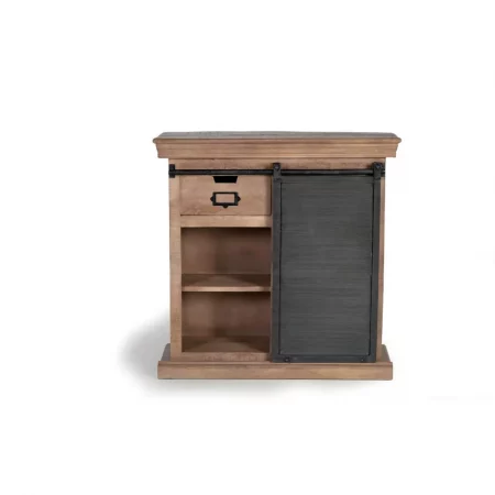 Consola Madera Mango Estilo Industrial 1 Puerta Corredera Metal + 2 Cajones Colección Industrial 85x32x85 Cm - Giner y Colomer (4)