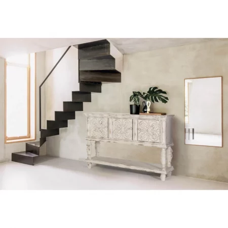 Consola Madera Mango Torneada Blanco Decapado 148x44x103 Cm - Giner y Colomer (6)