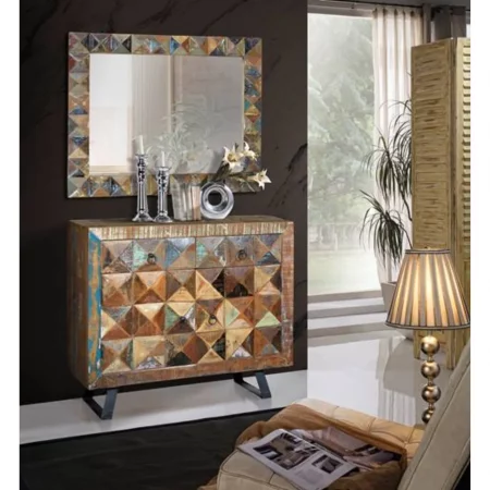 Consola Madera Reciclada 2 Puertas + 2 Cajones Colección Diamante Reciclado 104x36x91 Cm - Giner y Colomer (1)