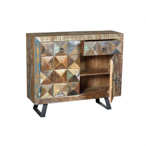 Consola Madera Reciclada 2 Puertas + 2 Cajones Colección Diamante Reciclado 104x36x91 Cm - Giner y Colomer (3)