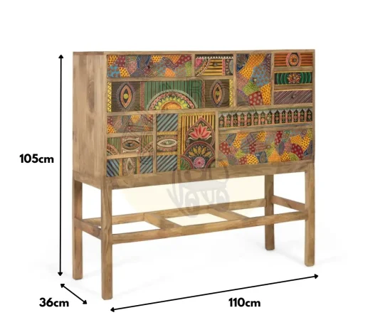 Consola Madera de Mango con 13 Cajones Tallados a Mano 110x36x105 Cm - Giner y Colomer (1)