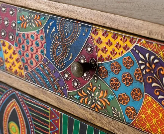 Consola Madera de Mango con 13 Cajones Tallados a Mano 110x36x105 Cm - Giner y Colomer (3)