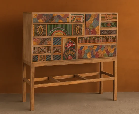 Consola Madera de Mango con 13 Cajones Tallados a Mano 110x36x105 Cm - Giner y Colomer (4)