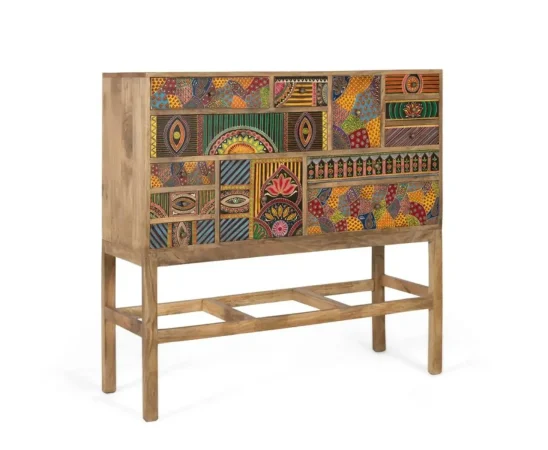 Consola Madera de Mango con 13 Cajones Tallados a Mano 110x36x105 Cm - Giner y Colomer (7)