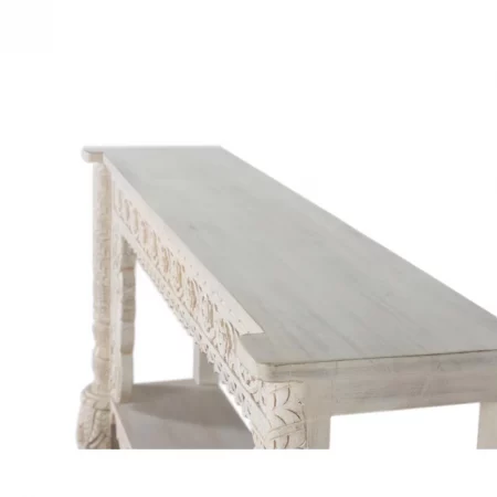 Cónsola Tallada Madera de Mango Decapada Blanco Colección Bhopal 180x40x90 Cm - Giner y Colomer (6)