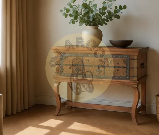 Consola antigua de madera y latón repujado con patas curvas – 116x40x80 cm-MOVIL (3)