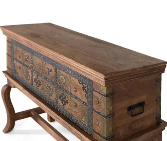 Consola antigua de madera y latón repujado con patas curvas – 116x40x80 cm-MOVIL (6)