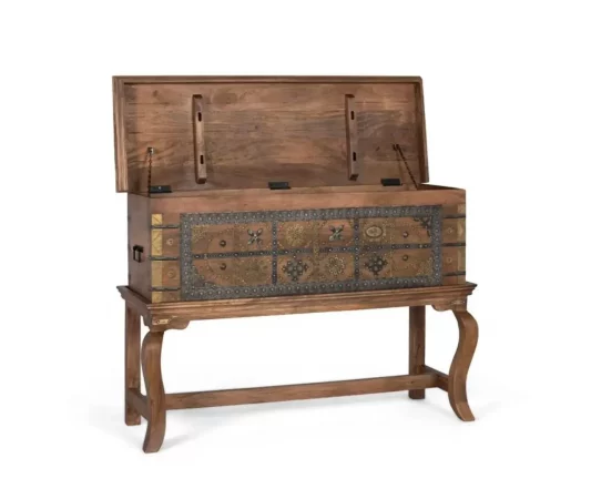 Consola antigua de madera y latón repujado con patas curvas – 116x40x80 cm-MOVIL (7)