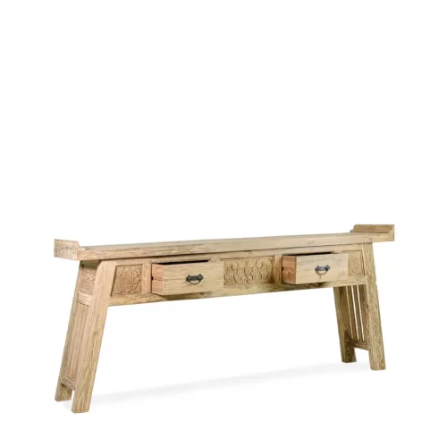 Consola en Madera de Teka Tallada con 2 Cajones - Moycor (2)