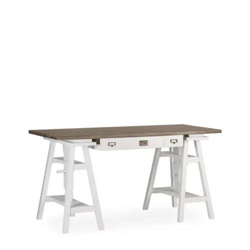 Escritorio Blanco Sobre Madera Mindi 3 Cajones Altura Regulable Colección Everest 125x70x7898 Cm - Moycor (1)