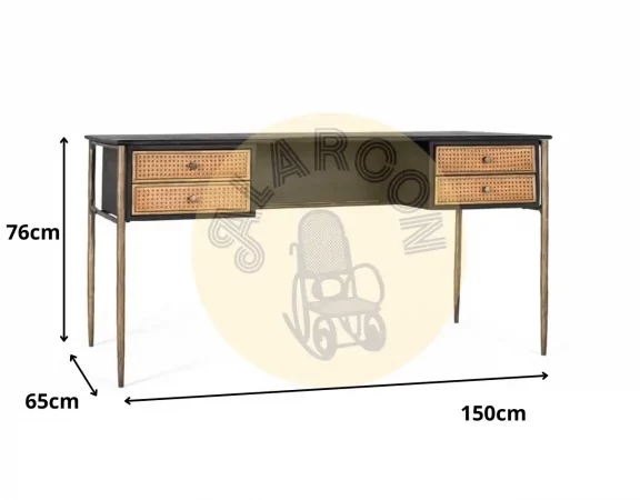 Escritorio de Madera de Mango y Rejilla Natural con 4 Cajones – 150x65x76 cm-MOVIL (3)