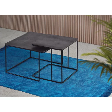 Juego 2 Mesas Centro Nido Cuadradas Sobre Metal Negro Patas Metal 62x62x41 Cm - Giner y Colomer (1)