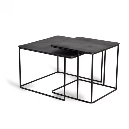 Juego 2 Mesas Centro Nido Cuadradas Sobre Metal Negro Patas Metal 62x62x41 Cm - Giner y Colomer (2)