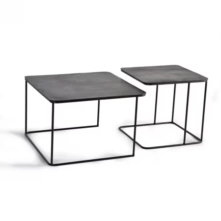 Juego 2 Mesas Centro Nido Cuadradas Sobre Metal Negro Patas Metal 62x62x41 Cm - Giner y Colomer (3)