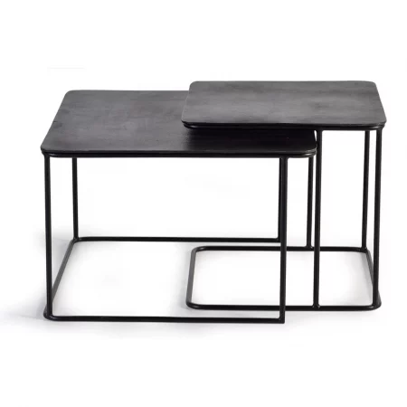 Juego 2 Mesas Centro Nido Cuadradas Sobre Metal Negro Patas Metal 62x62x41 Cm - Giner y Colomer (6)