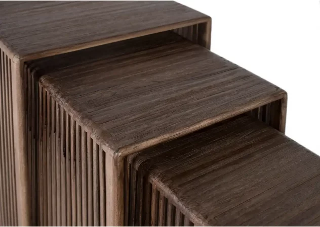 Juego de 3 Mesas Auxiliares de Madera de Teca Reciclada con Acabado Wengué – Diseño Ginger Joint-MOVIL (1)