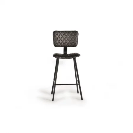 Juegos de 2 Taburetes Tapizados en Cuero Gris Patas de Metal 56x57x75 Cm - Giner y Colomer (3)