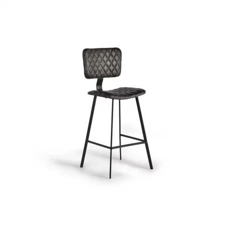 Juegos de 2 Taburetes Tapizados en Cuero Gris Patas de Metal 56x57x75 Cm - Giner y Colomer (5)