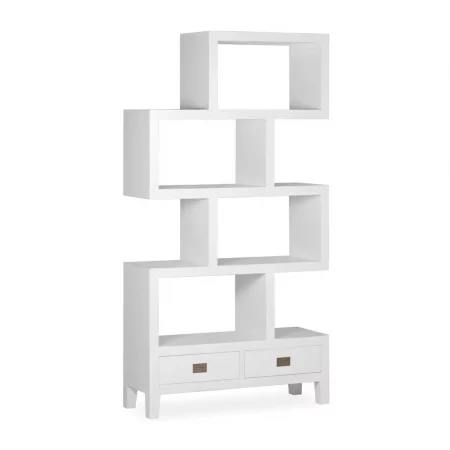 Librería Blanca Irregular 2 Cajones + 4 Huecos Madera Mindi Colección Everest 100x35x190 Cm - Moycor (1)