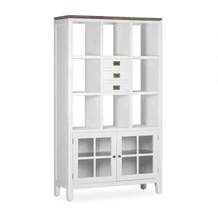 Librería Blanca Madera Mindi 3 Cajones + 2 Puertas + 8 Huecos Colección Everest 110x40x190 Cm - Moycor (1)