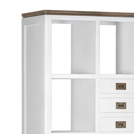 Librería Blanca Madera Mindi 3 Cajones + 2 Puertas + 8 Huecos Colección Everest 110x40x190 Cm - Moycor (2)