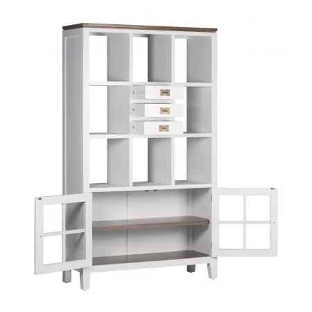 Librería Blanca Madera Mindi 3 Cajones + 2 Puertas + 8 Huecos Colección Everest 110x40x190 Cm - Moycor (4)