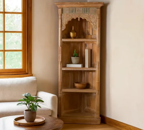 Libreria Esquinera Alhambra Tallada Madera de Mango 79x50x198 Cm - Moycor (1)