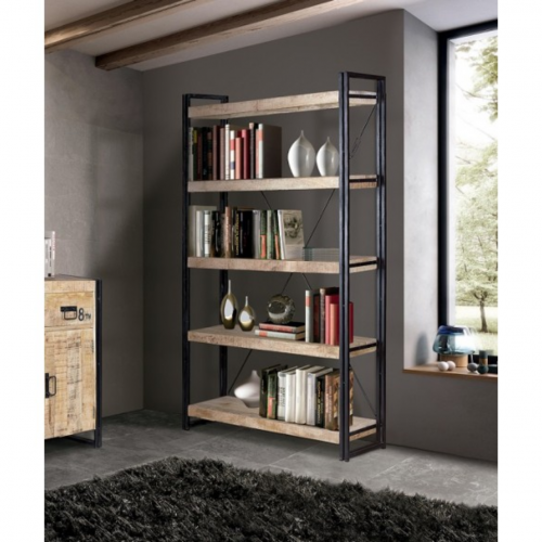 Librería Estilo Industrial Madera Mango Estructura Metal 120x35x200 - Giner y Colomer - 1