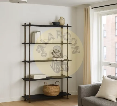 Librería Estilo Industrial Negra de Metal con 5 Estantes - 181x120x35 cm-MOVIL (4)