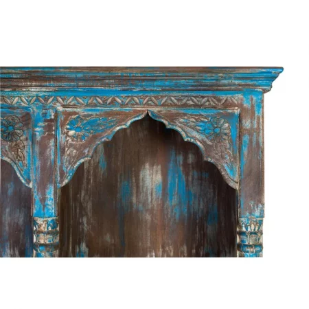 Librería Madera Mango Tallado a Mano Decapado Envejecido Color Azul 3 Cajones 170x38x195 Cm – Giner y Colomer (5)