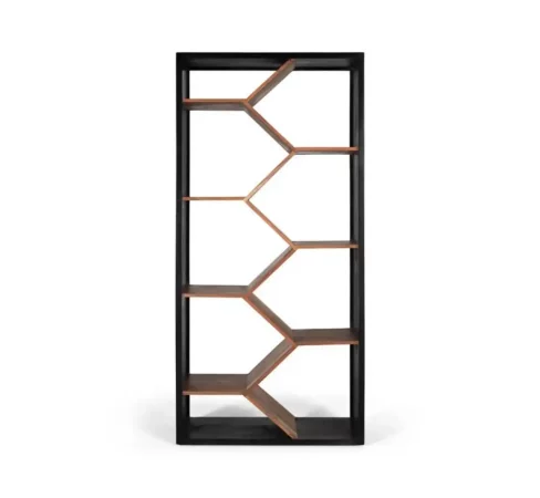 Librería de Madera de Mango Maciza con Diseño Geométrico Zigzag - 195x90x38 cm-MOVIL (1)