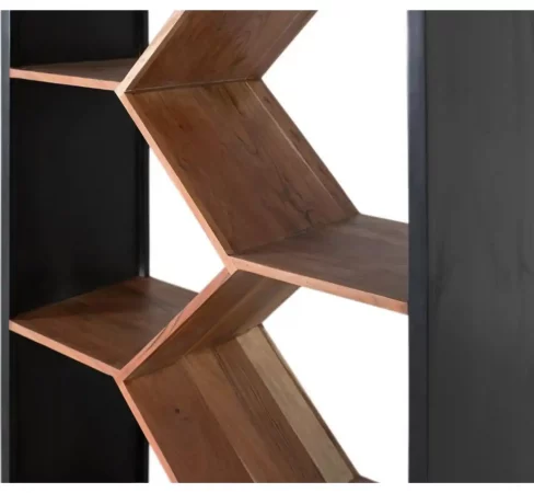 Librería de Madera de Mango Maciza con Diseño Geométrico Zigzag - 195x90x38 cm-MOVIL (4)