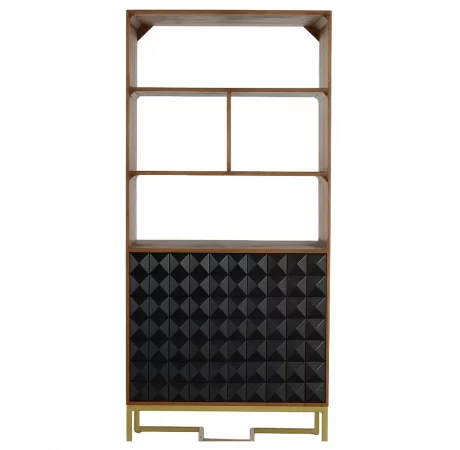 Librería de madera de mango con puertas geométricas negras y base dorada – 181x80x40 cm-MOVIL (1)