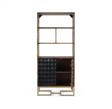 Librería de madera de mango con puertas geométricas negras y base dorada – 181x80x40 cm-MOVIL (4)