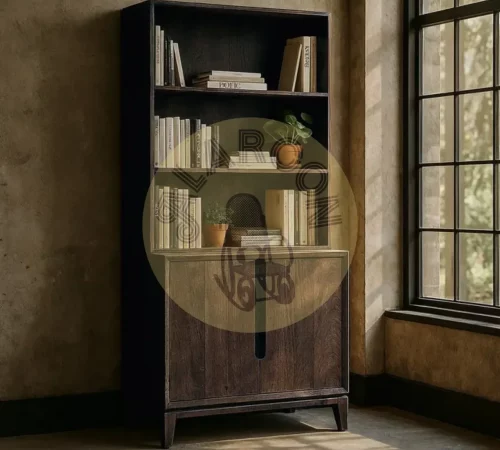 Librería de madera de mango con puertas y estantes – 85,5 cm alto patas 12 cm - MOVIL (3)