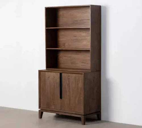 Librería de madera de mango con puertas y estantes – 85,5 cm alto patas 12 cm - MOVIL (8)