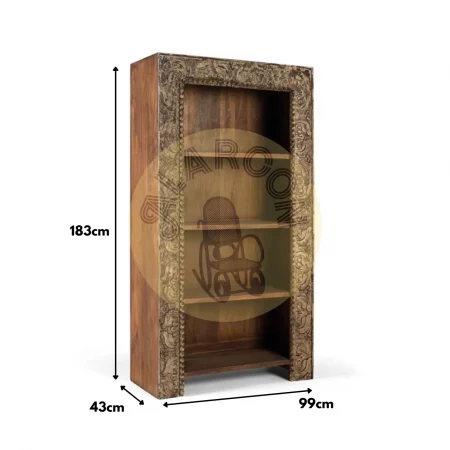 Librería de madera de mango tallada a mano con acabado envejecido–183x99x43cm-PC (4)